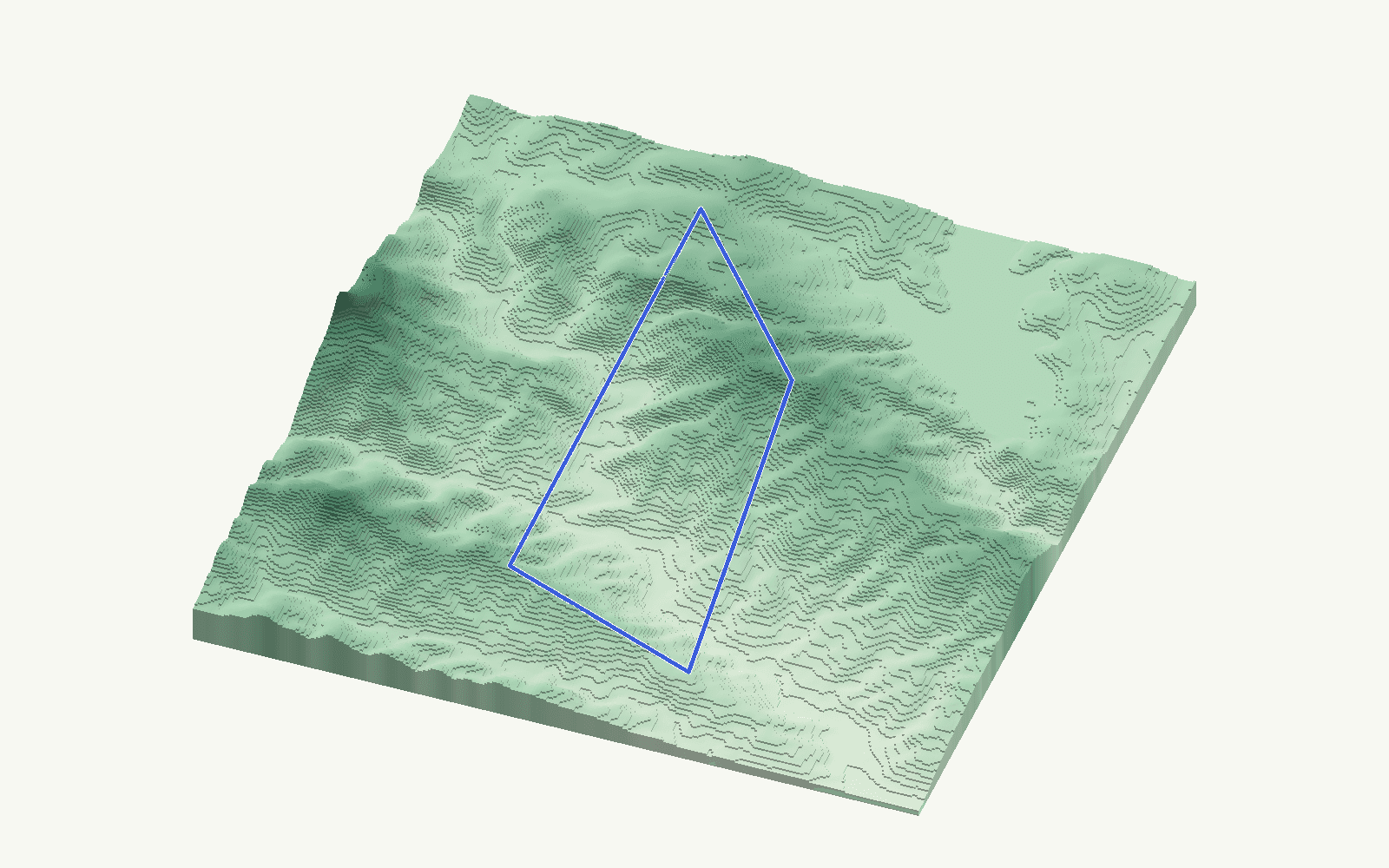 Benamargosa rendered as a stacked-terrace terrain model from open elevation data, viewed from the south at 15 m steps, with the municipal boundary in cobalt