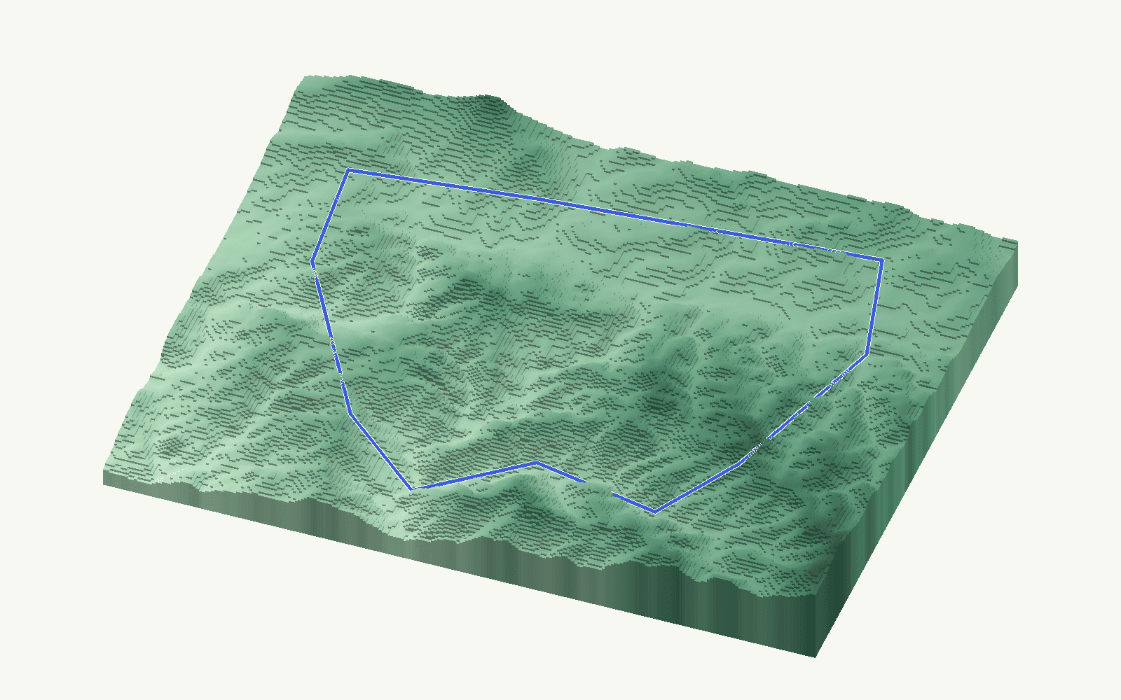 Casabermeja rendered as a stacked-terrace terrain model from open elevation data, viewed from the south at 25 m steps, with the municipal boundary in cobalt