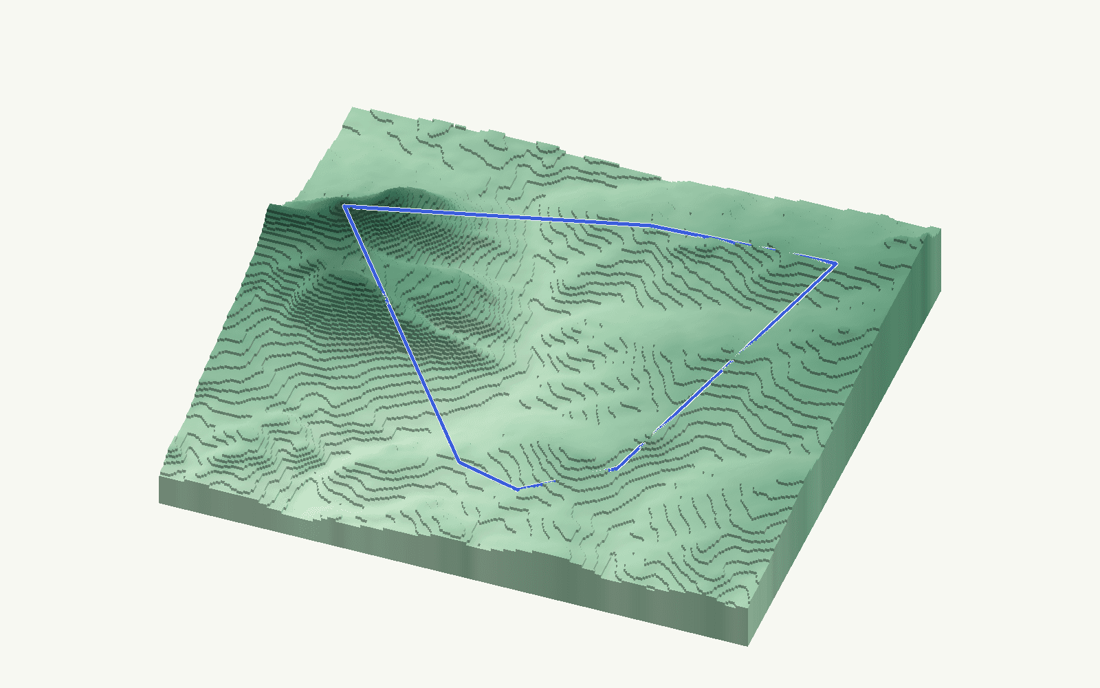 Valle de Abdalajís rendered as a stacked-terrace terrain model from open elevation data, viewed from the south at 30 m steps, with the municipal boundary in cobalt